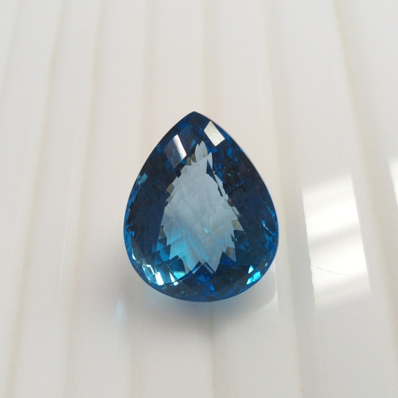 57 Cts Natural Blue Topaz Faceted Pear Shape Size 20X24X16 Chakerboard Tabale Faceted shops Loose Stone For Pendant Necklace Jewelry AMI194