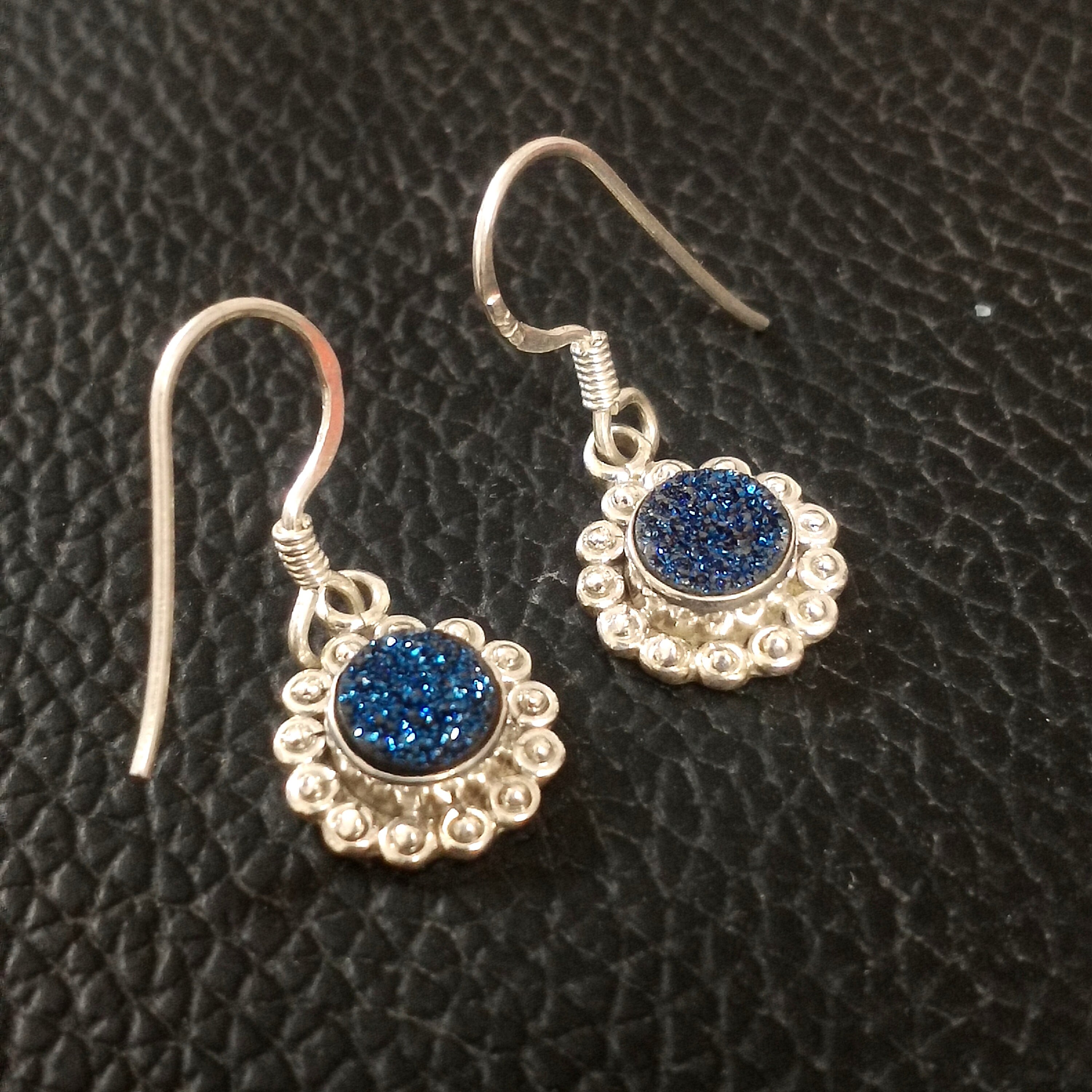 925 Sterling Silver Druzy Earrings 6mm Peacock Color Druzy | Etsy