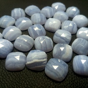 Natural Blue Lace Agate Faceted Cushion, Size 10X10mm, 16X16mm, Blue Lace Agate Cushion Cut Stone, Flat Back, Loose Stone, Jewelry Making