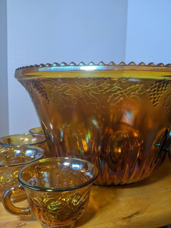 Indiana Glass Harvest Grape Punch Bowel and 11 Cups. - Etsy