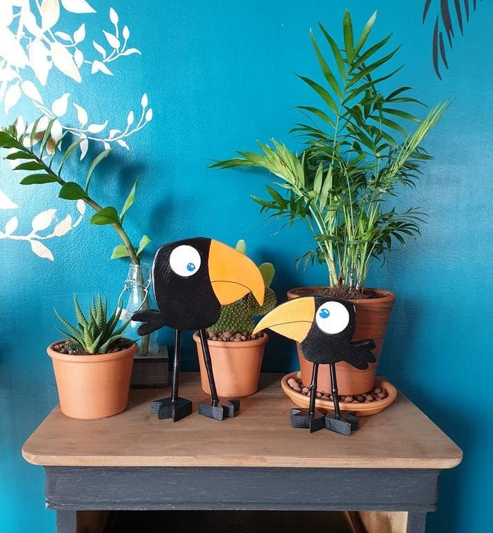 Jasper et Eliott, Oiseaux Déco en Bois Peint à Poser