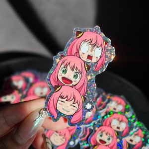 Anya Spy x Sticker famille | Paillettes holographiques | Imperméable | Bouteille d'eau pour ordinateur portable Anime Kawaii for Journal Planner | Papeterie