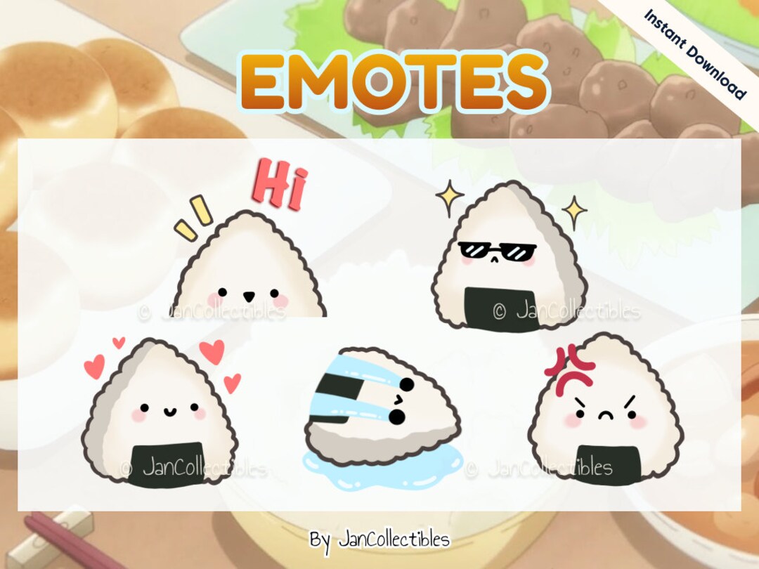 Onigiri Cute Food Emote Set 5 Twitch Discord Youtube Streaming Kawaii