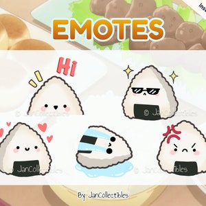 Onigiri Cute Food Emote Set (5) | Twitch | Discord | YouTube | Streaming | Kawaii Snacks Rice Ball Emote Pack