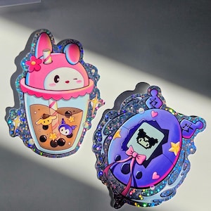 Ma mélodie Kuromi autocollant | Paillettes holographiques | Imperméable | Gourde pour ordinateur portable Sanrio Kawaii for Journal Planner | Papeterie Hello Kitty