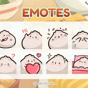 Dumpling Kawaii Emotes Set (8) | Twitch | Discord | YouTube | Streaming | Cute Food Snacks Emote Pack