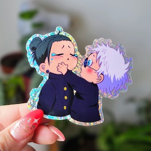 Pegatina Gojo x Geto / Jujutsu Kaisen / Brillantina holográfica / Resistente al agua / Anime Kawaii para diario, planificador, computadora portátil, botella de agua / Papelería