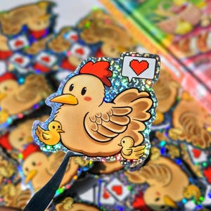 autocollant poulet | Vallée de Stardew | Paillettes holographiques | Imperméable | Gourde pour ordinateur portable Cozy Game for Journal Planner | Papeterie