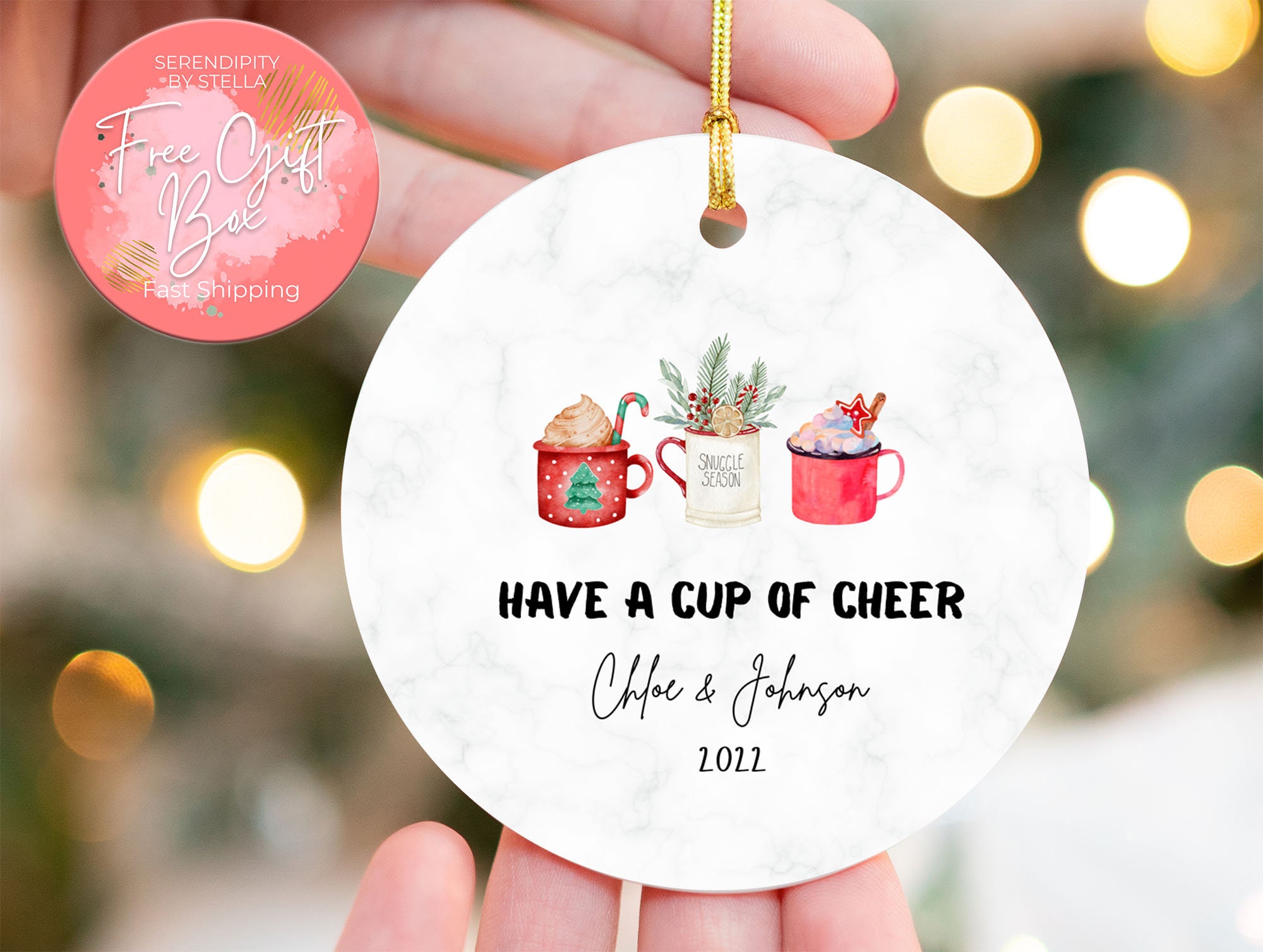 Have A Cup Of Cheer Ornament, Holiday Ornament, Xmas Ornament