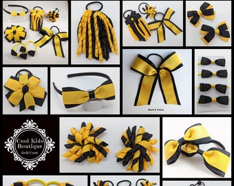 Black & Yellow School Hair Accessories School Bows  Korker Pack Bow Elastic Korkers School Hair Ties