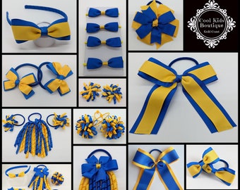 Royal Blue & Yellow School Hair Accessories School Bows  Korker Pack Bow Elastic Korkers School Hair Ties