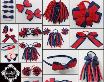 Navy Blue & Red School Bows Hair Accessories  Korker Pack Bow Elastic Korkers School Hair Ties