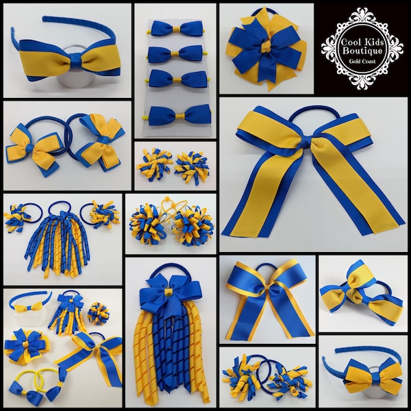 Royal Blau & Gelb Schule Haarschmuck Schule Bögen Korker Pack Bogen Elastische Korkers Schule Haarbänder
