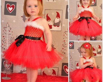 Christmas Santa Tutu Dress Baby Girl 0-6 years  Handmade Red 2021