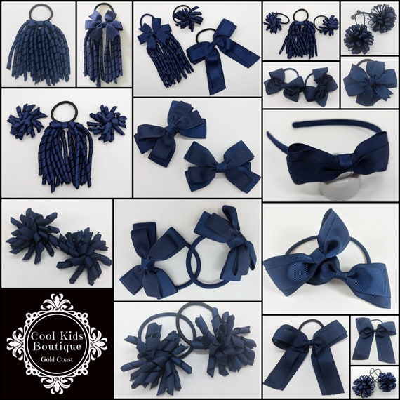 Navy Blue School Hair Accessories Korker Pack Bow Elastic Korkers