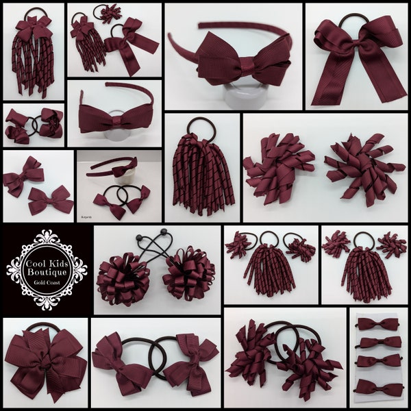 Burgandy Maroon School Hair Accessories  Korker Pack Bow Elastic Korkers School Hair Ties