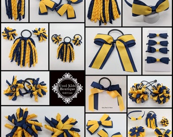 Yellow & Navy Blue School Hair Accessories  Korker Pack Bow Elastic Korkers School Hair Ties