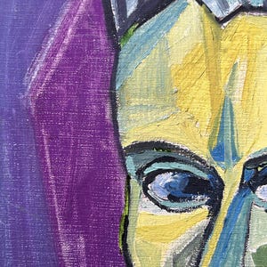 Male portreat Man , Vintage Original oil canvas painting, Cubism Handmade Art 1950’s image 2