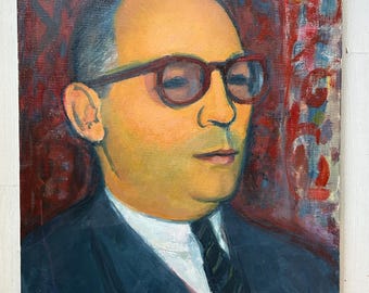 Male portret Man negotians, Original oil canvas painting, Handmade Fine Art 1960’s