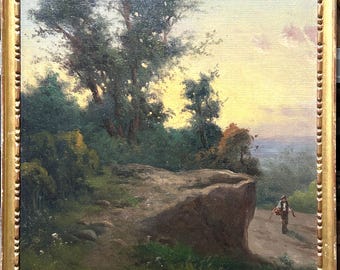 Barbizon School landscape Nature, Antique Original oil painting, Framed