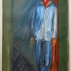 Male portret young Man Student, Original oil canvas painting, Handmade Art 1950’s