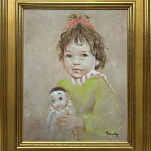 Portrait of a Young Girl , original Antique Oil painting 1950’s Beauty Girl Impressionism, Framed