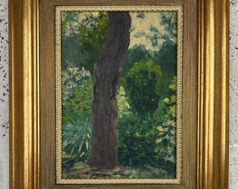 Garden Trees France Spring Sunny Day Vintage  Oil painting Framed, Hand Made Original oil painting, Antique Oil  painting  Framed