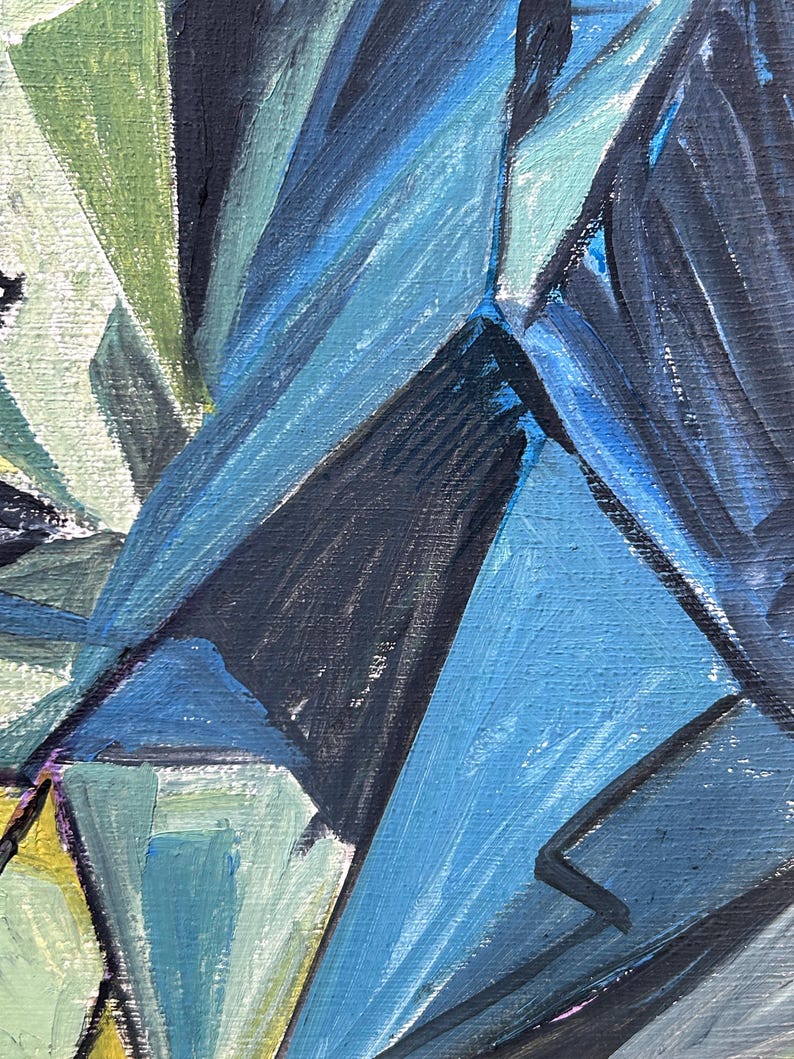Male portreat Man , Vintage Original oil canvas painting, Cubism Handmade Art 1950’s image 7