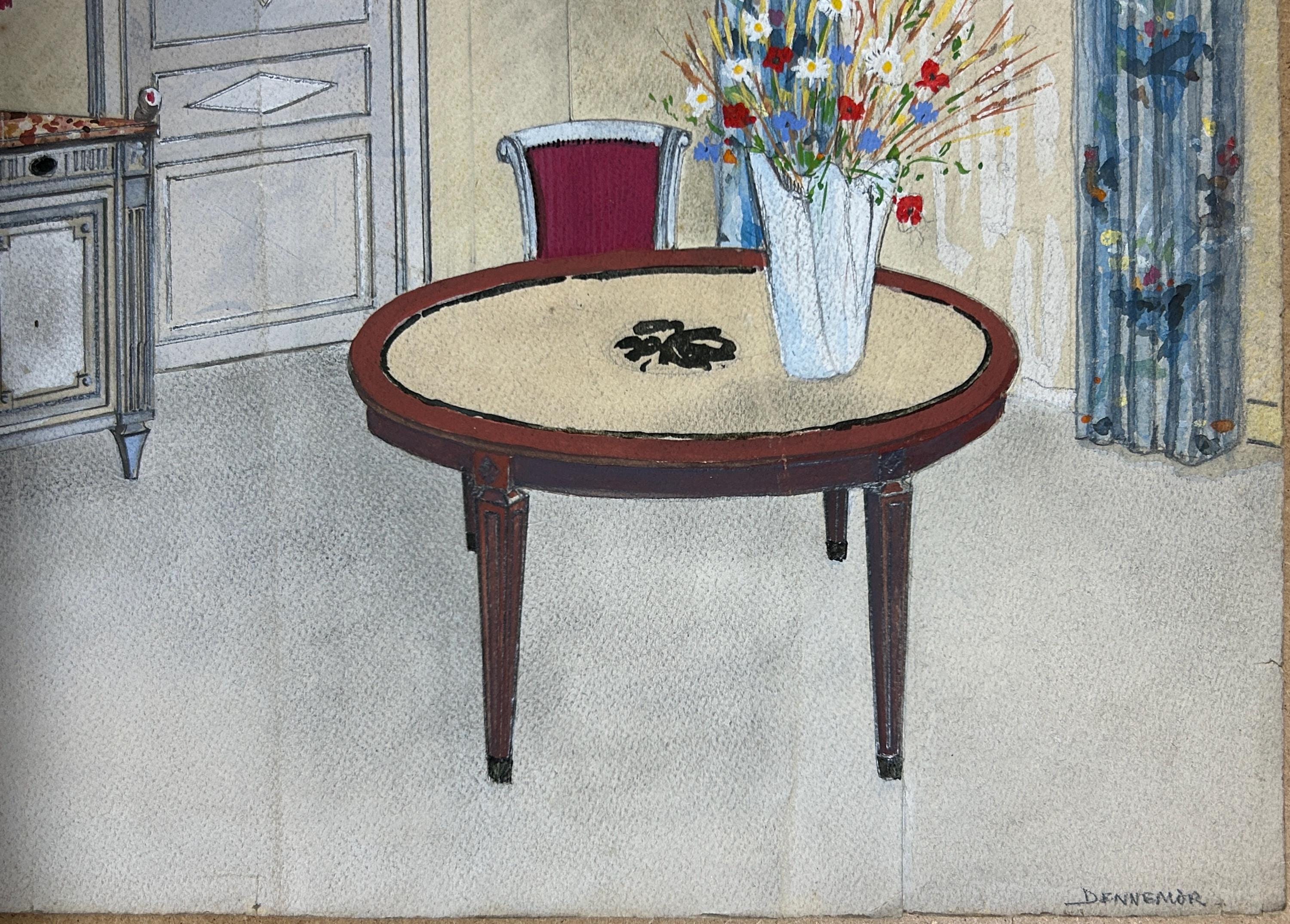 Antique French Interior Watercolor Painting, Signed Dennemor - Etsy