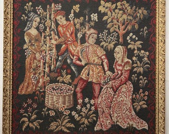 Grape harvest Perfect Fabulous Antique French tapestry, Good Condition