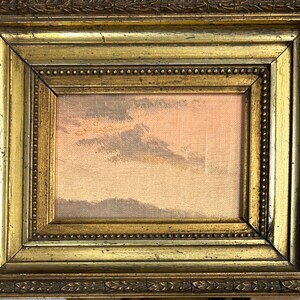 Small Original Antique Sky Landscape Oil Painting Canvas on Cardboard, Hand Made, Framed