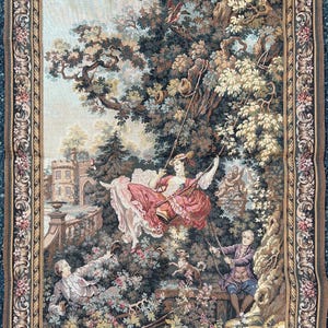 Perfect Fabulous vintage  French woven tapestry , Rokoko scene, Large size good condition