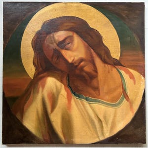 The suffering of Christ Portrait of Christ, Antique Oil on Canvas painting 1876 Hand Made painting
