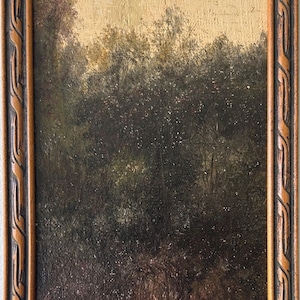 Small landscape forest view  nature, framed original Antique oil painting