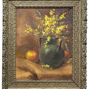 Antique Original oil canvas painting,   Oil Canvas painting, Floral Still Life with apple, Framed, Handmade,