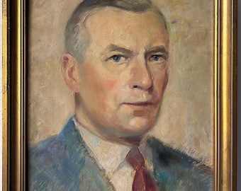 Original Antique oil painting, Male portrait Man, Handmade, Fine Art 1940’s