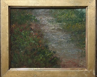 Antique Impressionist Oil Painting, French Garden Path, Signed Fine Art