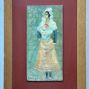 Portrait of a Young Girl dancing , original Antique Oil painting 1900’s Beauty Girl Impressionism, Framed