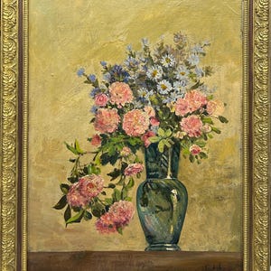 Antique Original oil painting, Floral Still Life , Framed, Handmade, Signed