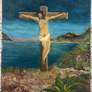 Christ Crusification, Oil Painting on Canvas, Hand Made painting, Signed