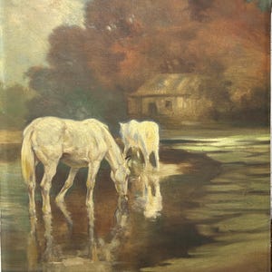 Impressionism Large Original oil painting The horse scene Original Antique Oil painting 1900’s,   Animal Portraits