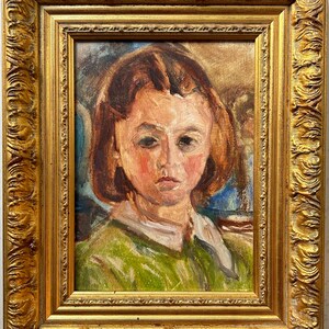 Child Portret 1940-50 Little Girls Expressive, Impressionism France Modernism Antique Original Handmade painting , Fine Art