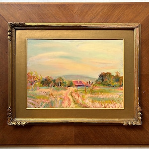 Landscape Scenariy Trees Sky City Autumn, Oil  painting, View Of France, Original oil painting, Vintage Oil Canvas painting, Handmade