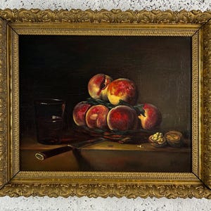 Still Life Multi Color Oil Antique Painting,  Framed,  Still Life with Fruits , Hand made Oil canvas Painting