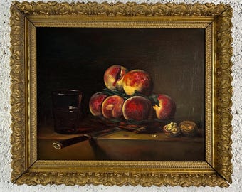 Handmade French Still Life Oil Painting, Fruits, Framed (12.9x16.1 inch)