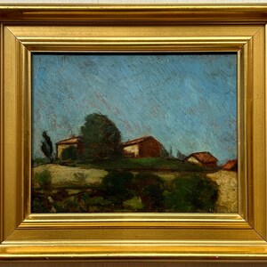 Small Antique Oil  painting, Landscape Scenariy Village, Signature SinezouboffHandmade