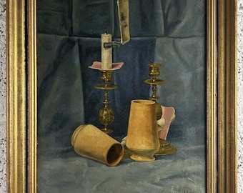 Antique Still Life Oil Painting, Candelabrum, Signed Leroux, Framed