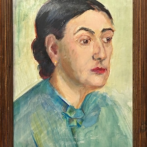 Female Portrait Original Antique Oil painting 1930’s Beauty Girl Expressive Hand made , Framed