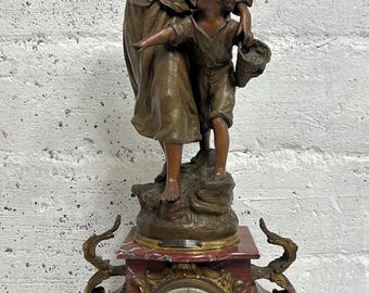 Clock 19ct century French Antique patina Bronzed Spelter Statue, Rare piece good condition
