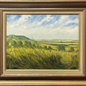 Landscape Fields Scenariy Nature Sky, Original Vintage Oil on Canvas painting , Impressionism